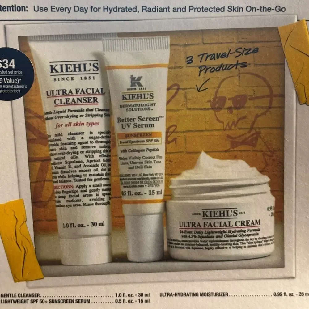 Kiehl's Destination Radiant Skincare Gift Set 3pc Set NEW